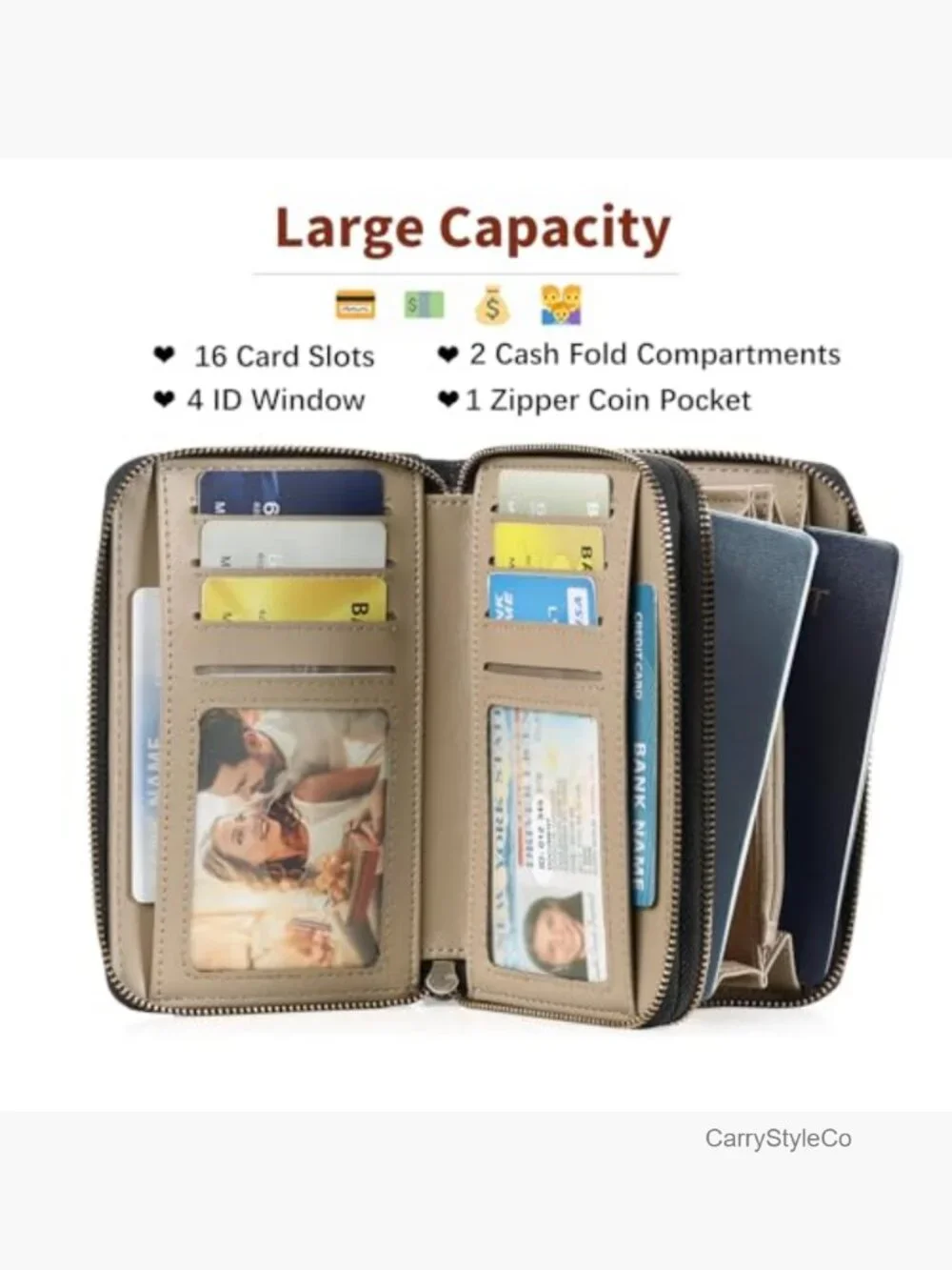 Double Zip Around RFID Wristlet Wallet Medium Size Leather